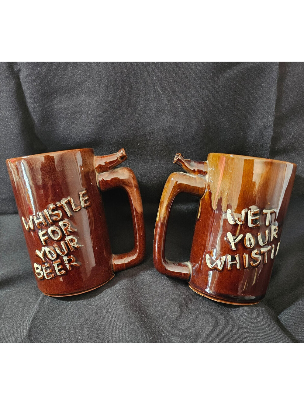 (2pc) Vintage Ceramic Whistle For Your Beer Wet Your Whistle Mug Cup Novelty 5"